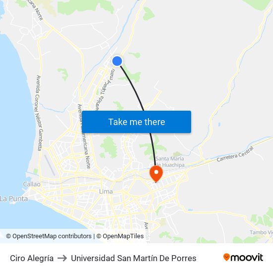 Ciro Alegría to Universidad San Martín De Porres map