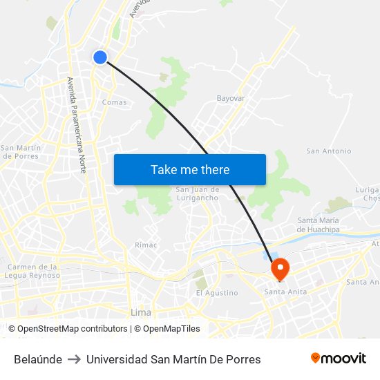 Belaúnde to Universidad San Martín De Porres map