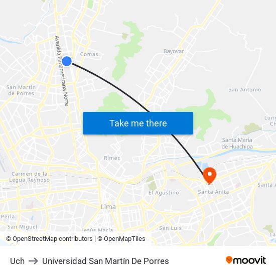 Uch to Universidad San Martín De Porres map