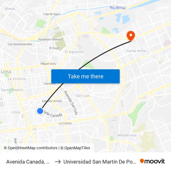 Avenida Canadá, 874 to Universidad San Martín De Porres map