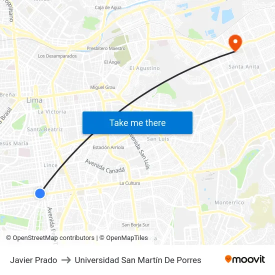 Javier Prado to Universidad San Martín De Porres map