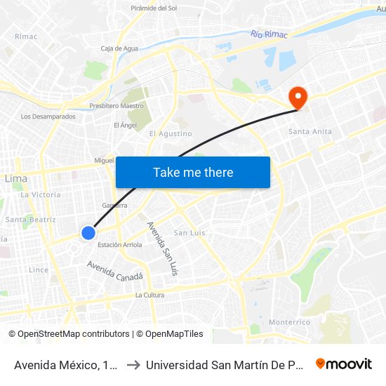 Avenida México, 1005 to Universidad San Martín De Porres map