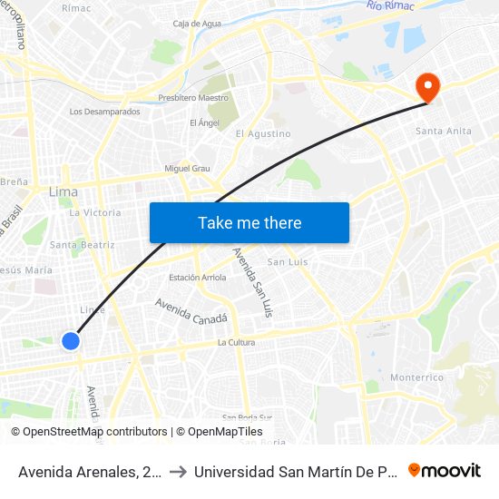 Avenida Arenales, 2426 to Universidad San Martín De Porres map
