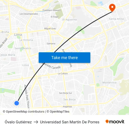 Óvalo Gutiérrez to Universidad San Martín De Porres map