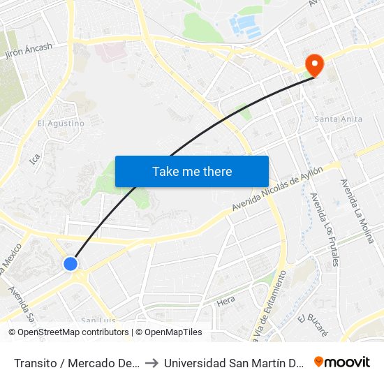 Transito / Mercado De Frutas to Universidad San Martín De Porres map