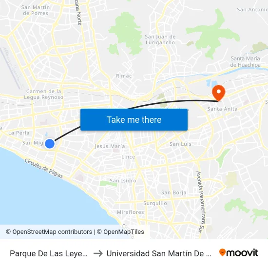 Parque De Las Leyendas to Universidad San Martín De Porres map