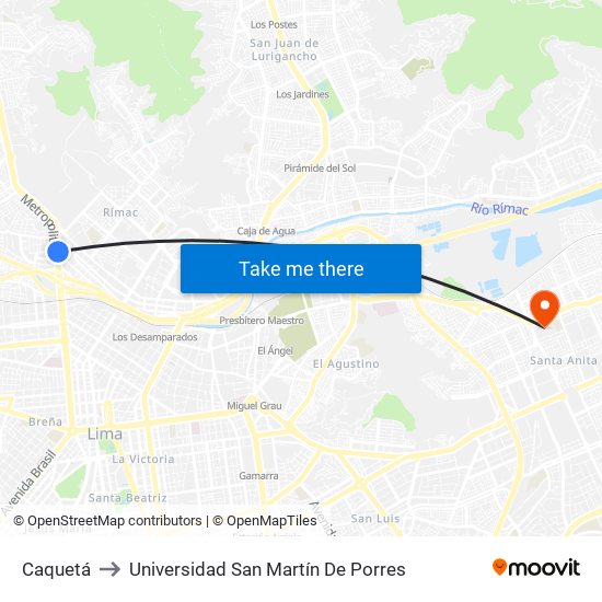 Caquetá to Universidad San Martín De Porres map