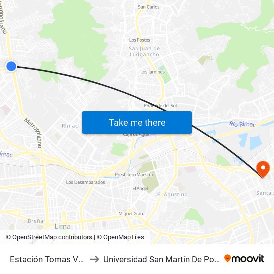 Estación Tomas Valle to Universidad San Martín De Porres map