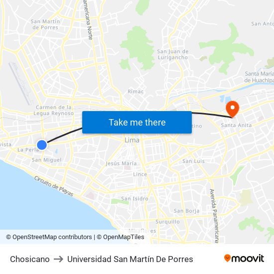 Chosicano to Universidad San Martín De Porres map