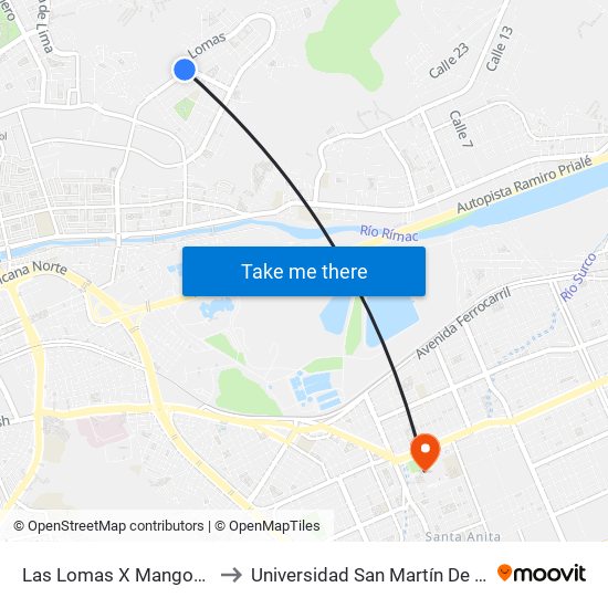 Las Lomas X Mangomarca to Universidad San Martín De Porres map