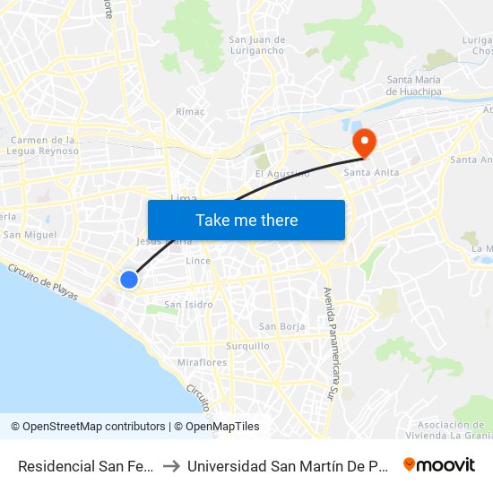 Residencial San Felipe to Universidad San Martín De Porres map