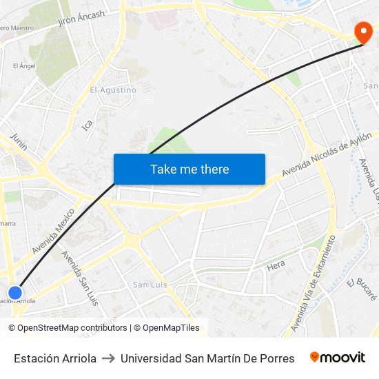 Estación Arriola to Universidad San Martín De Porres map