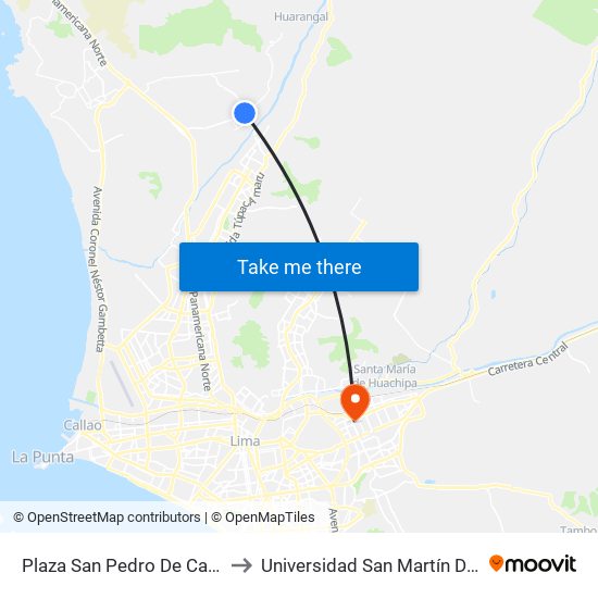 Plaza San Pedro De Carabayllo to Universidad San Martín De Porres map