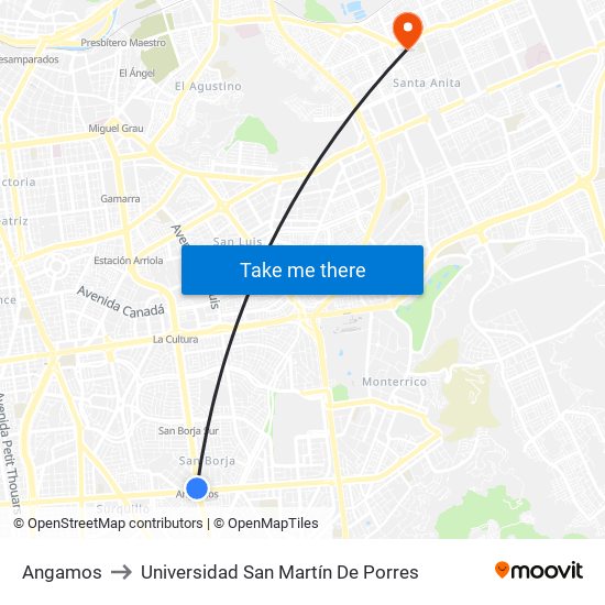 Angamos to Universidad San Martín De Porres map