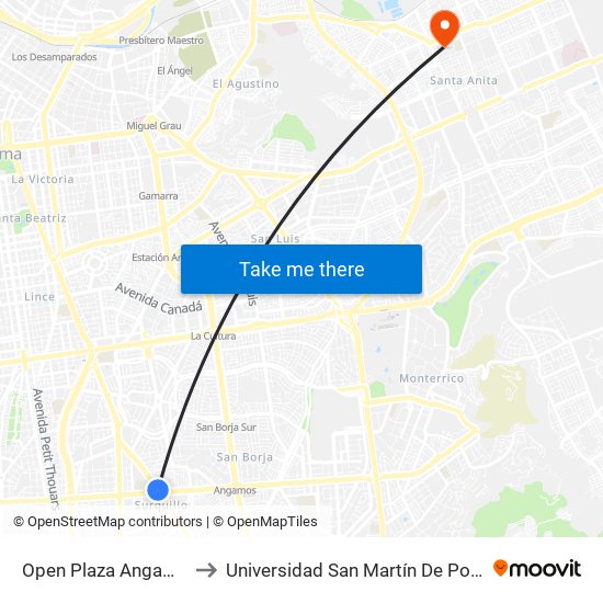 Open Plaza Angamos to Universidad San Martín De Porres map