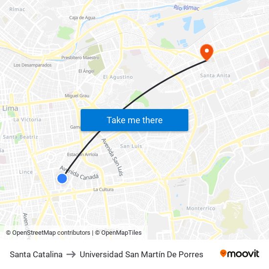 Santa Catalina to Universidad San Martín De Porres map