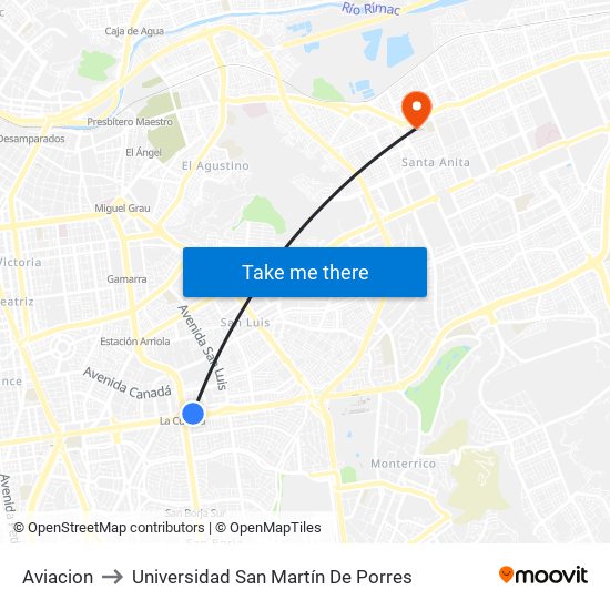 Aviacion to Universidad San Martín De Porres map