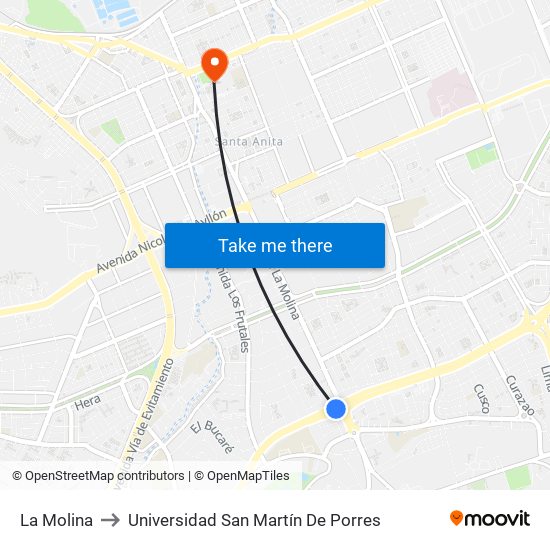 La Molina to Universidad San Martín De Porres map