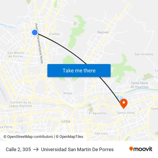 Calle 2, 305 to Universidad San Martín De Porres map