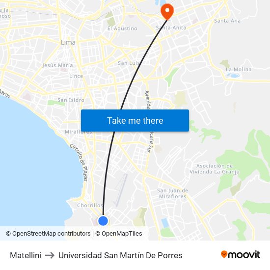 Matellini to Universidad San Martín De Porres map