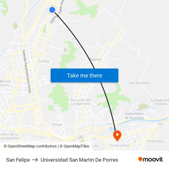 San Felipe to Universidad San Martín De Porres map