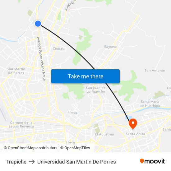 Trapiche to Universidad San Martín De Porres map