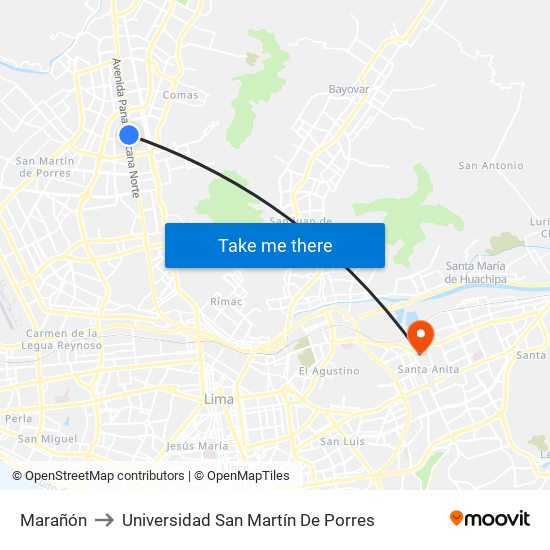 Marañón to Universidad San Martín De Porres map