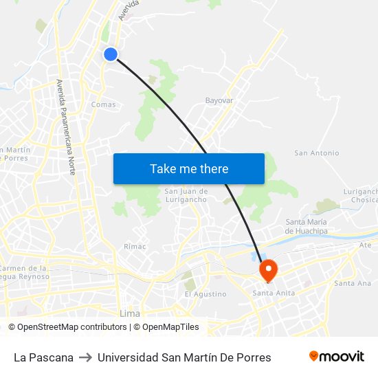 La Pascana to Universidad San Martín De Porres map