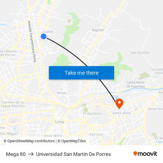 Mega 80 to Universidad San Martín De Porres map