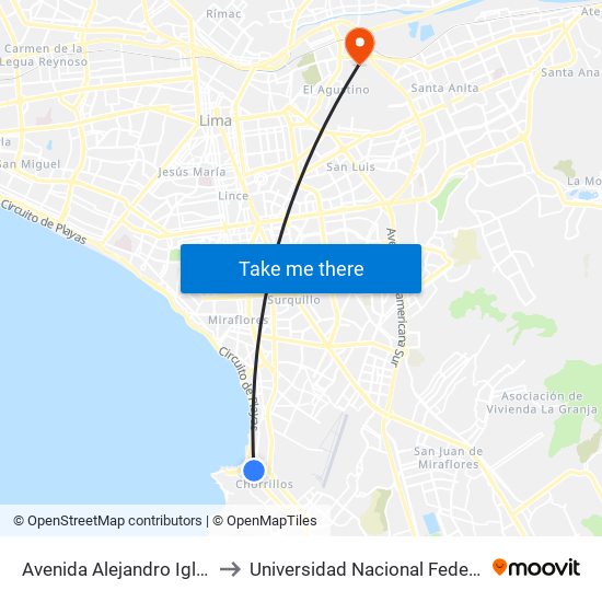 Avenida Alejandro Iglesias, 411 to Universidad Nacional Federico Villareal map