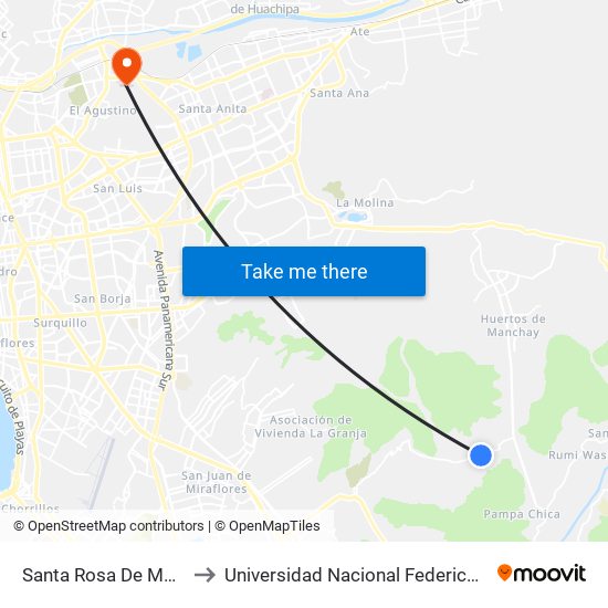 Santa Rosa De Manchay to Universidad Nacional Federico Villareal map