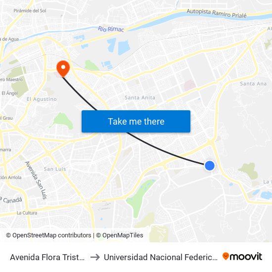 Avenida Flora Tristan, 310 to Universidad Nacional Federico Villareal map