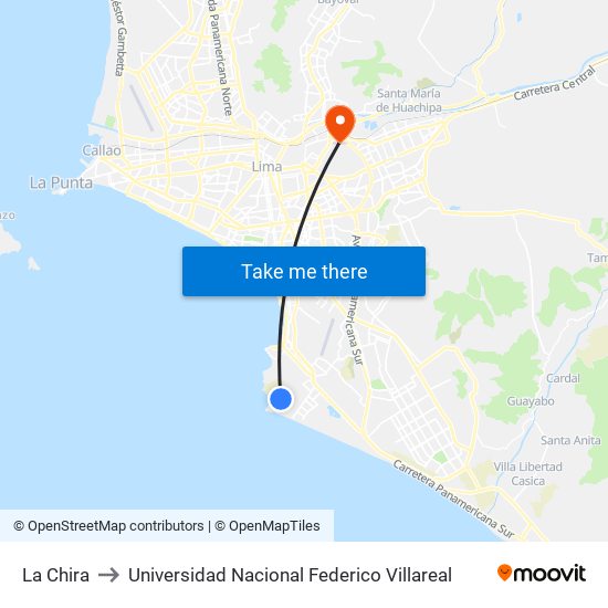 La Chira to Universidad Nacional Federico Villareal map