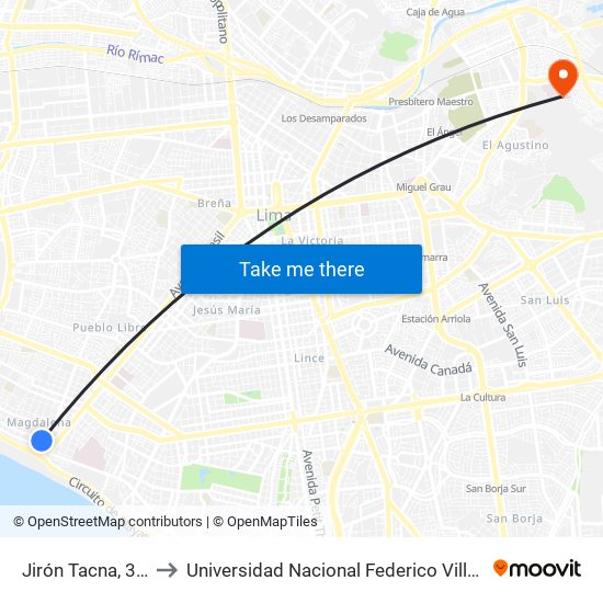 Jirón Tacna, 363 to Universidad Nacional Federico Villareal map
