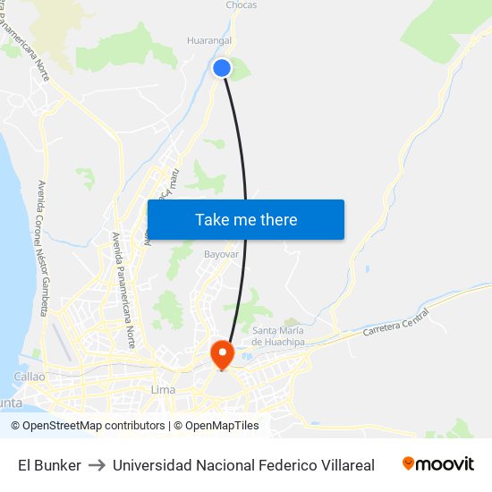 El Bunker to Universidad Nacional Federico Villareal map