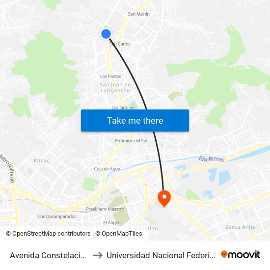 Avenida Constelación, 2778 to Universidad Nacional Federico Villareal map