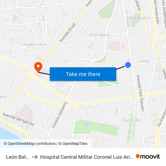 León Belarde to Hospital Central Militar Coronel Luis Arias Schreiber map
