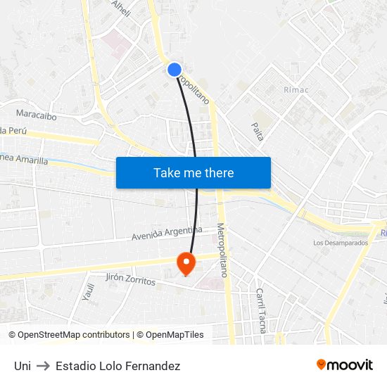 Uni to Estadio Lolo Fernandez map