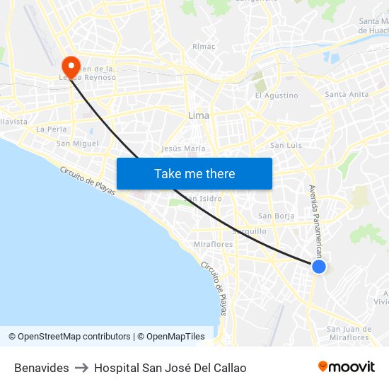 Benavides to Hospital San José Del Callao map