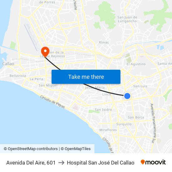 Avenida Del Aire, 601 to Hospital San José Del Callao map