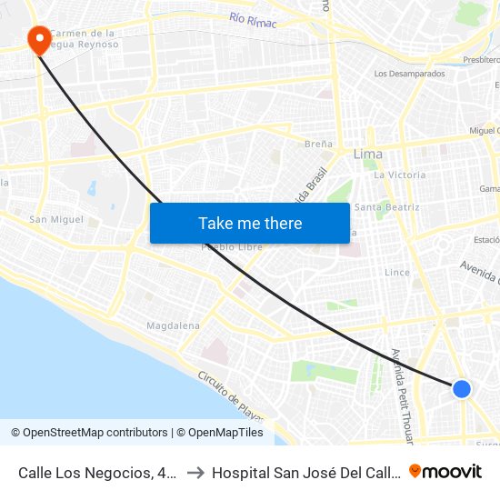 Calle Los Negocios, 499 to Hospital San José Del Callao map