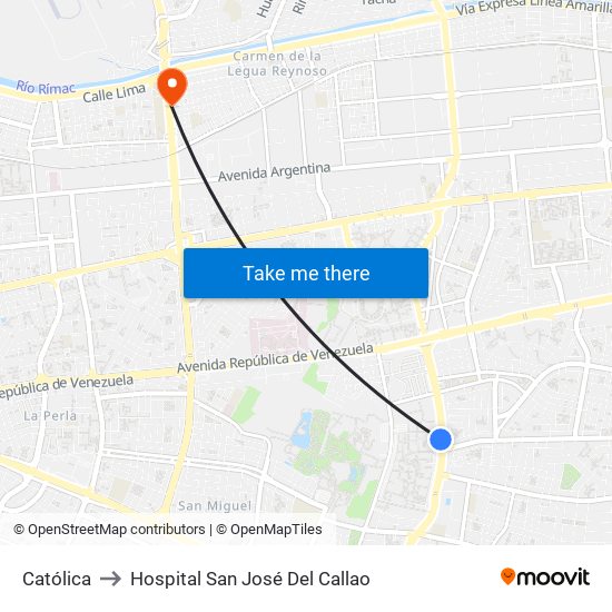 Católica to Hospital San José Del Callao map