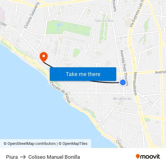 Piura to Coliseo Manuel Bonilla map