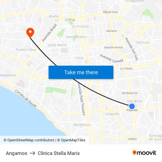 Angamos to Clínica Stella Maris map