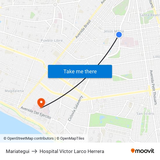 Mariategui to Hospital Víctor Larco Herrera map