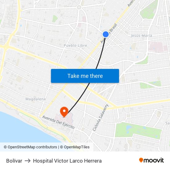 Bolívar to Hospital Víctor Larco Herrera map