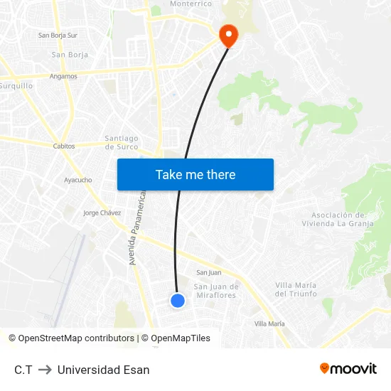 C.T to Universidad Esan map