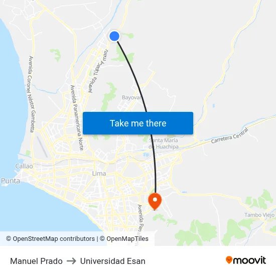 Manuel Prado to Universidad Esan map