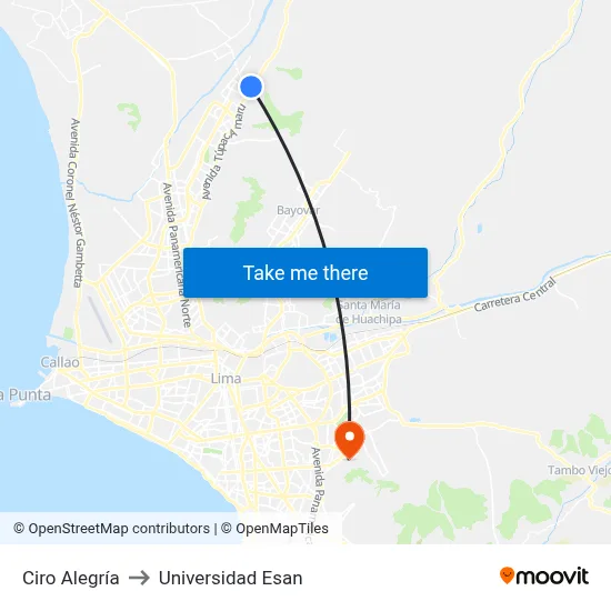 Ciro Alegría to Universidad Esan map