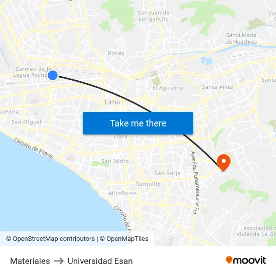 Materiales to Universidad Esan map
